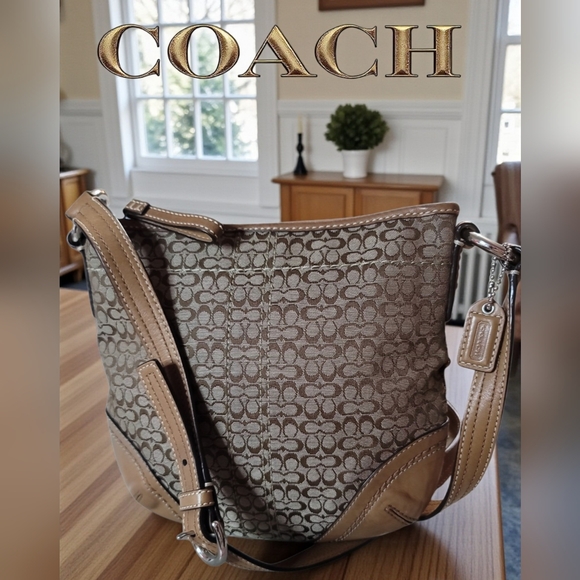 Coach Handbags - COACH Vintage Small Tan Signature Crossbody Bag In EUC